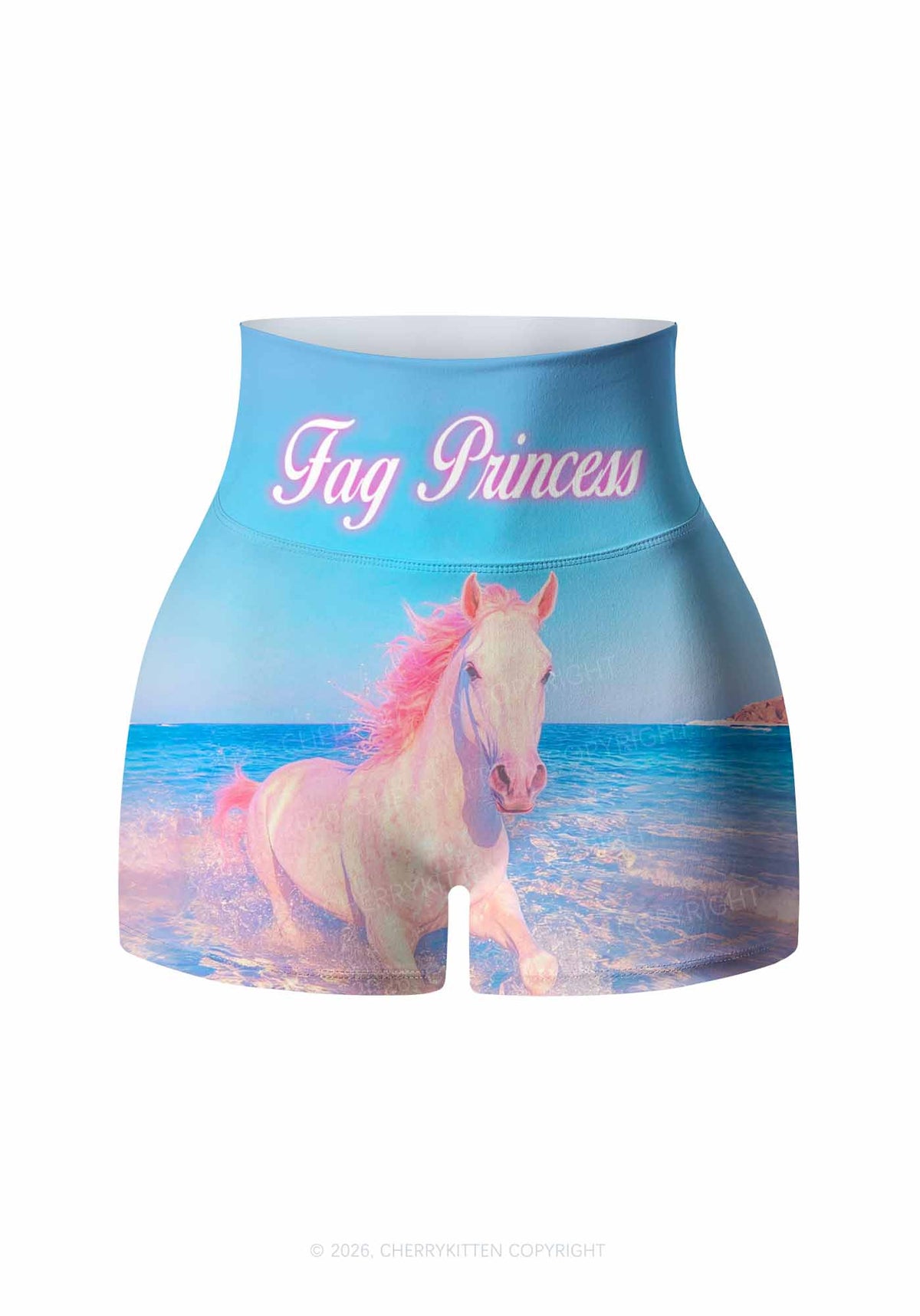 Blue Fag Princess Horse Pride Y2K Print Gym Shorts Cherrykitten