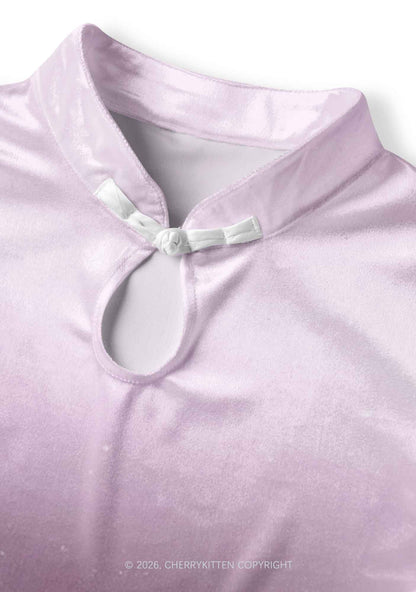 Halloween Pink Bow Bat Y2K Cheongsam Mini Dress Cherrykitten