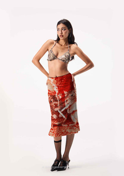 Halloween Blood Smoking Ratz Y2K Print Midi Skirt Cherrykitten