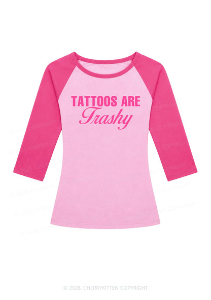 Tattoos Are Trashy Y2K Raglan Sleeve Crop Top Cherrykitten