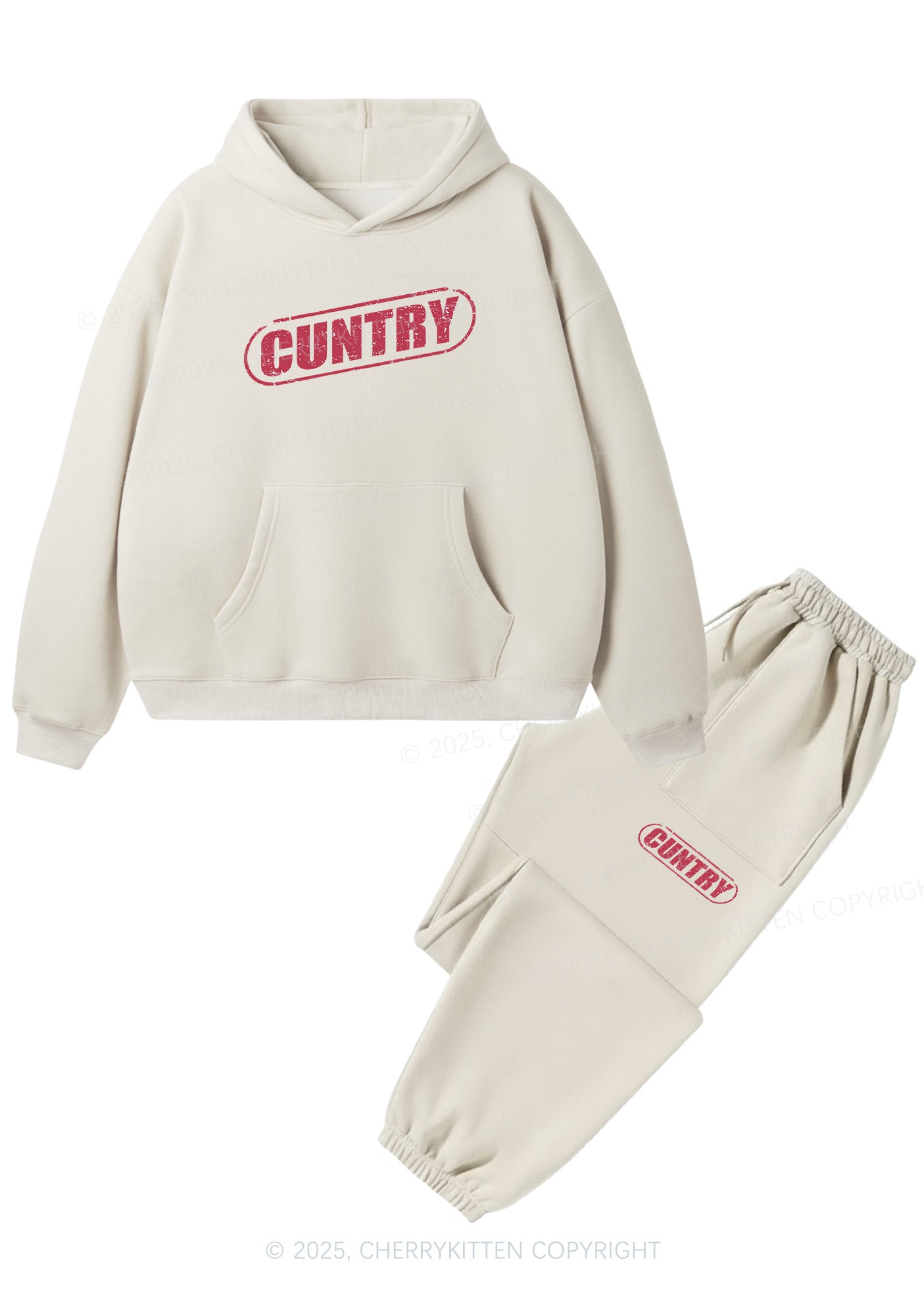 Cuntry Y2K Fleece Hoodie Set Cherrykitten