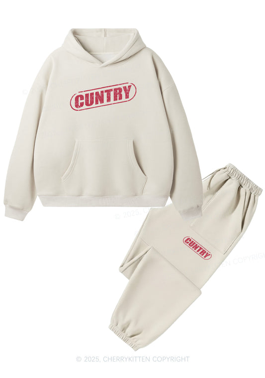 Cuntry Y2K Fleece Hoodie Set Cherrykitten
