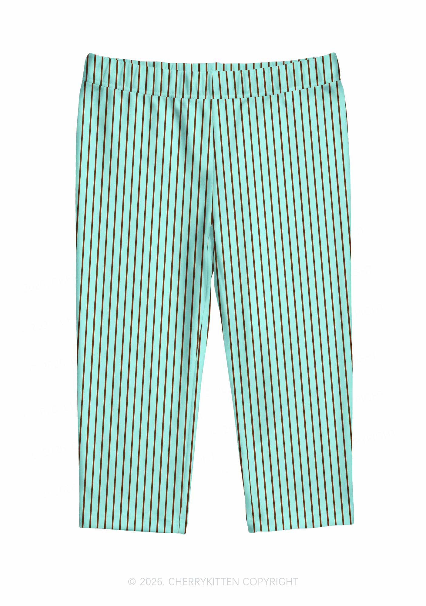 Mint Brown Stripes Y2K Print Capri Pants Cherrykitten