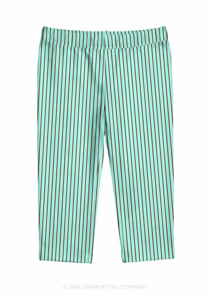 Mint Brown Stripes Y2K Print Capri Pants Cherrykitten
