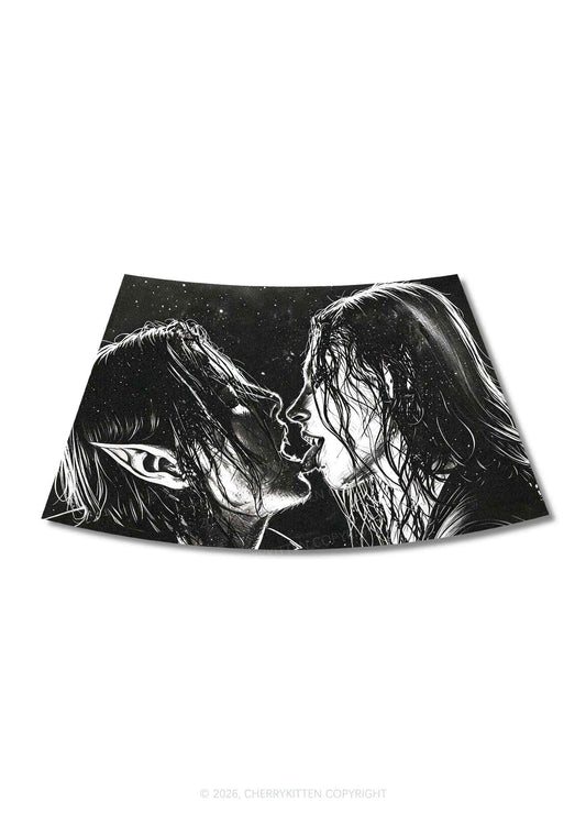 Halloween Two Vampire Figures Y2K Print Mini Skirt Cherrykitten