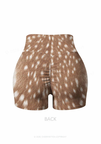 Brown Deer Dots Y2K Print Gym Shorts Cherrykitten