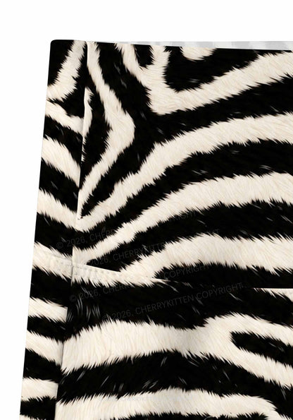 Black And White Zebra Striped Y2K Print Gym Shorts Cherrykitten