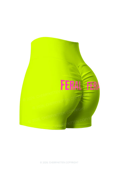 Pink Feral On Green Y2K Print Gym Shorts Cherrykitten