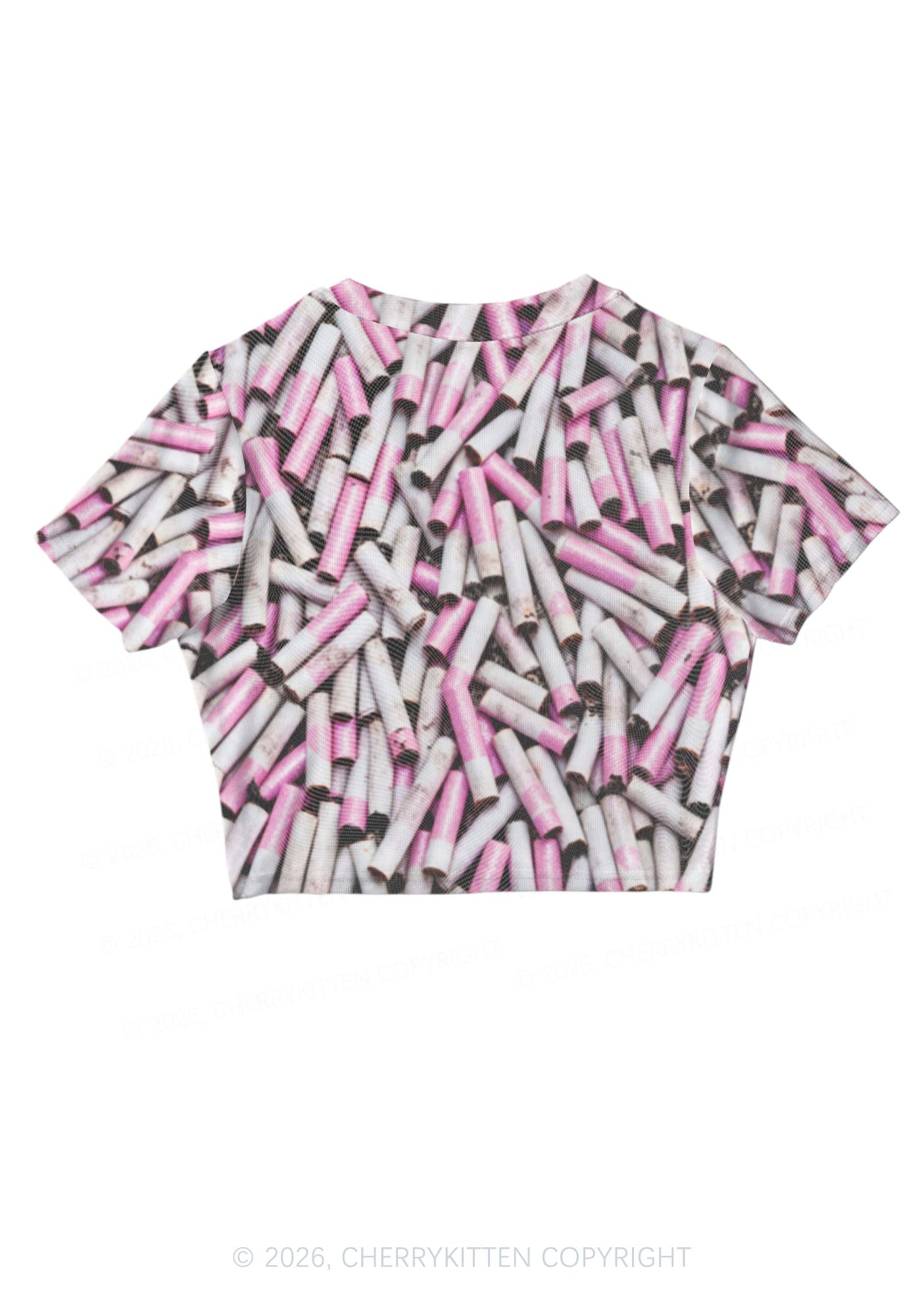 Pink White Cigarette Y2K Mesh Crop Top Cherrykitten