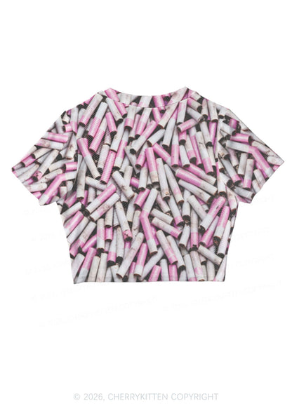Pink White Cigarette Y2K Mesh Crop Top Cherrykitten