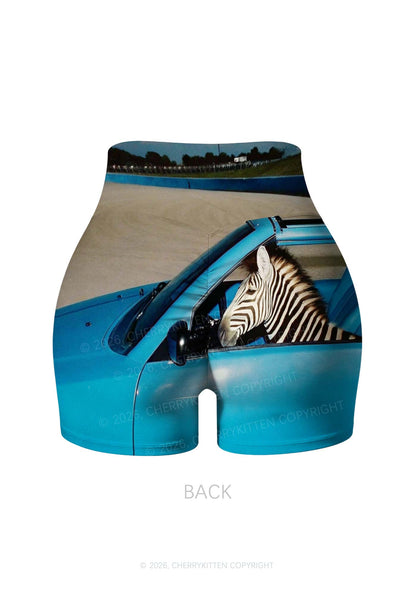 Zebra Driver Y2K Print Gym Shorts Cherrykitten