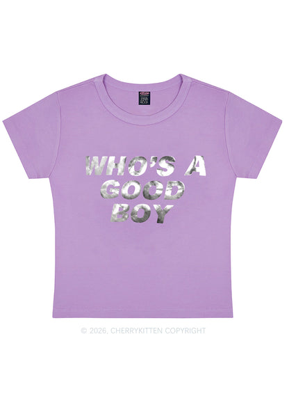 Whos A Good Boy Silver Foil Printed Y2K Baby Tee Cherrykitten