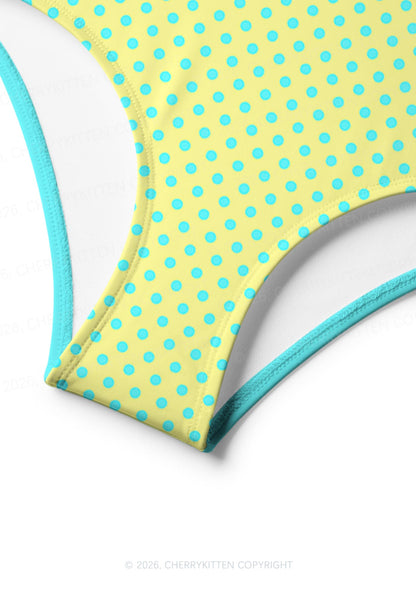 Yellow Dots On Green Y2K Print Bikini Set Cherrykitten