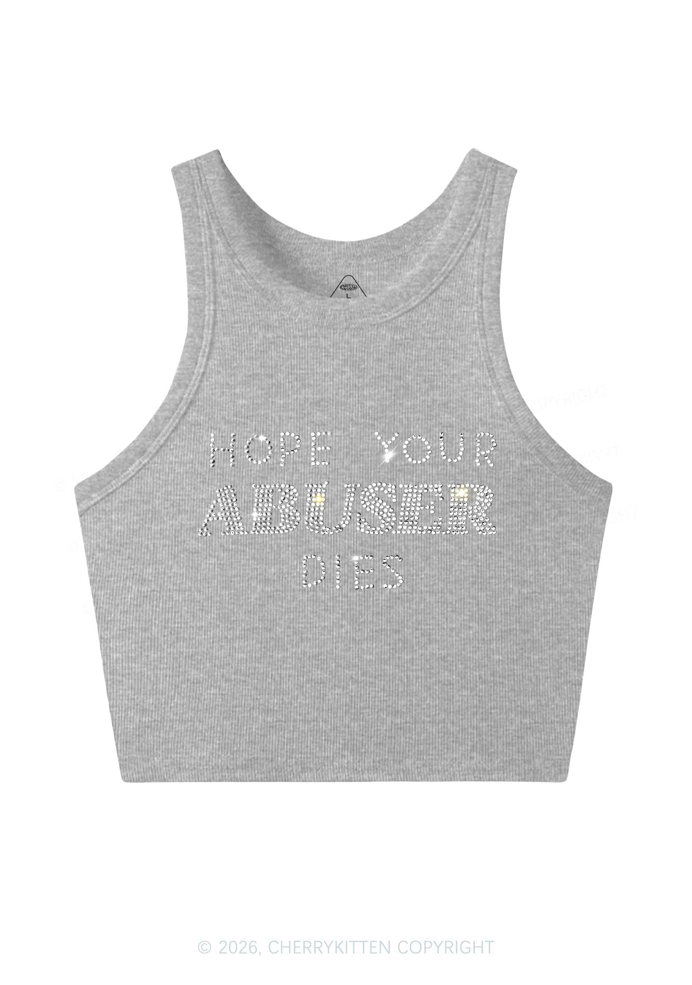 Rhinestone Abuser Dies Y2K Crop Tank Top Cherrykitten