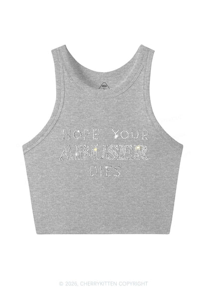 Rhinestone Abuser Dies Y2K Crop Tank Top Cherrykitten