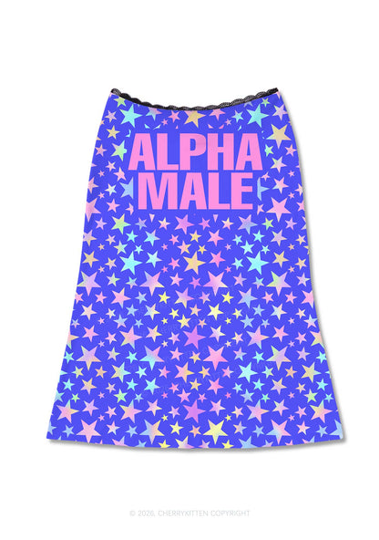 Purple Alpha Male Y2K Print Midi Skirt Cherrykitten