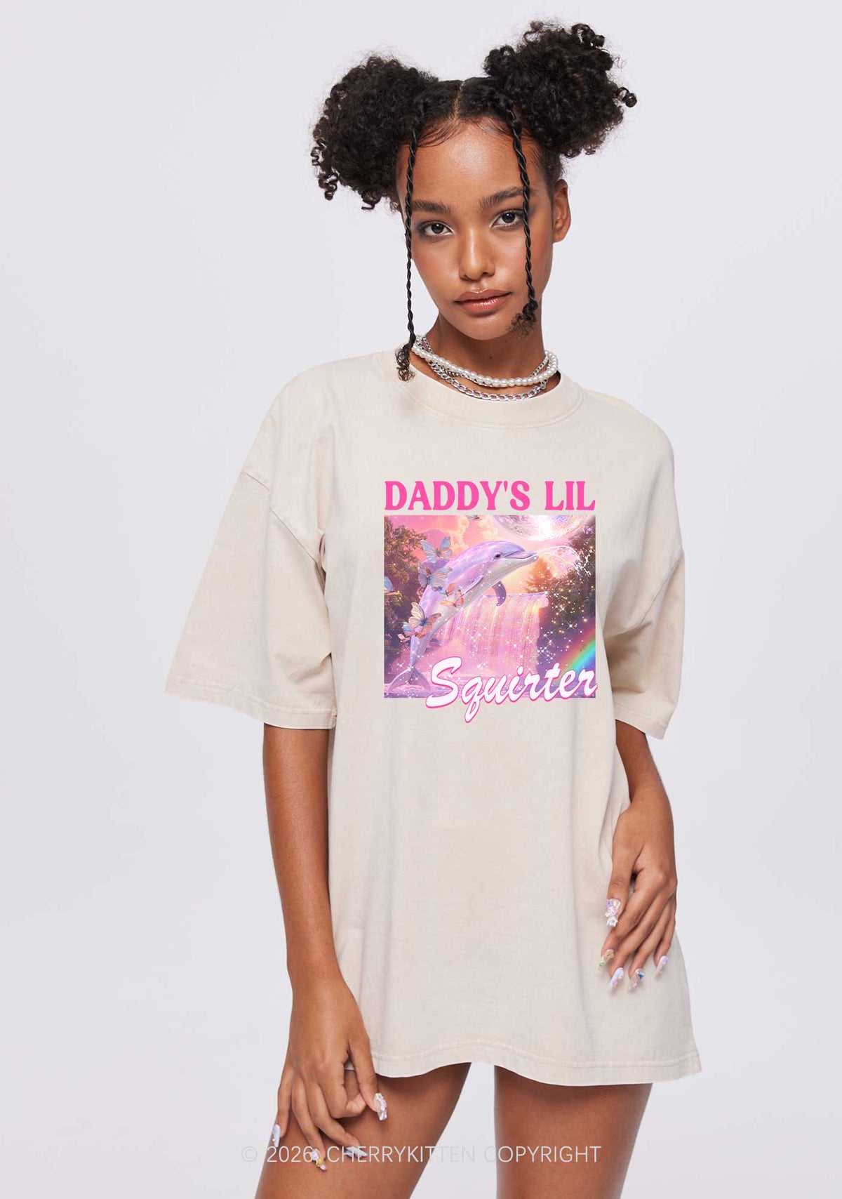 Daddys Lil Squirter Dolphin Y2K Shirts Washed Tee Cherrykitten