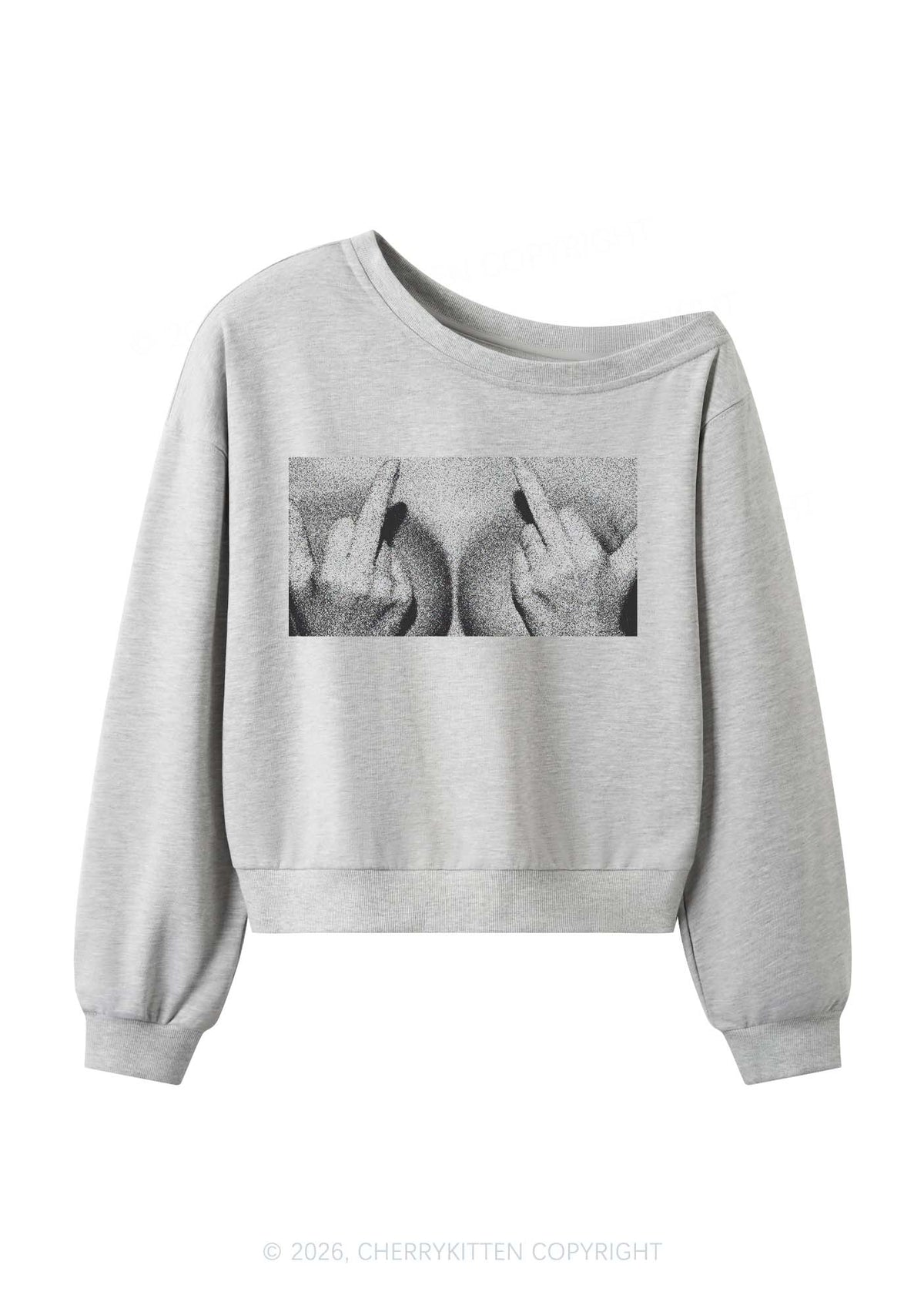 Middle Finger Bxxbs Y2K Off Shoulder Sweatshirts Cherrykitten
