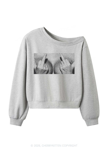 Middle Finger Bxxbs Y2K Off Shoulder Sweatshirts Cherrykitten