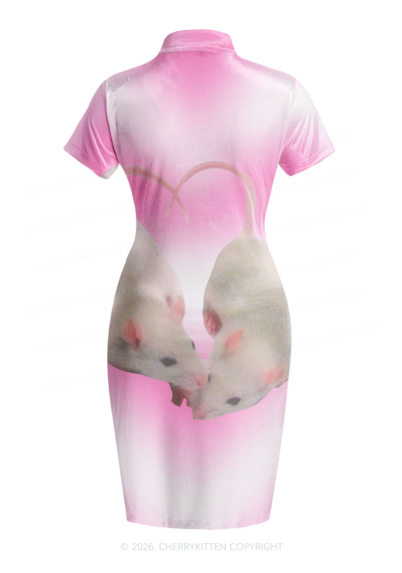 Pink Sweet Rats Valentine's Day Y2K Cheongsam Mini Dress Cherrykitten