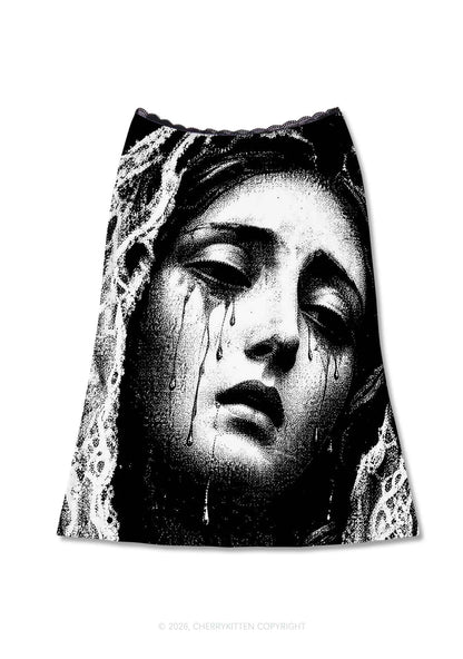 Halloween Weeping Veiled Woman Y2K Print Midi Skirt Cherrykitten