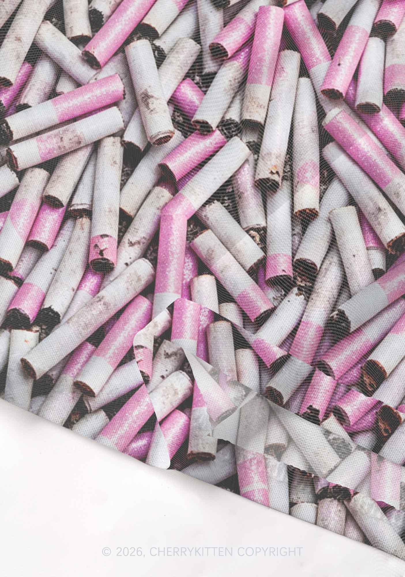 Pink White Cigarette Y2K Mesh Crop Top Cherrykitten