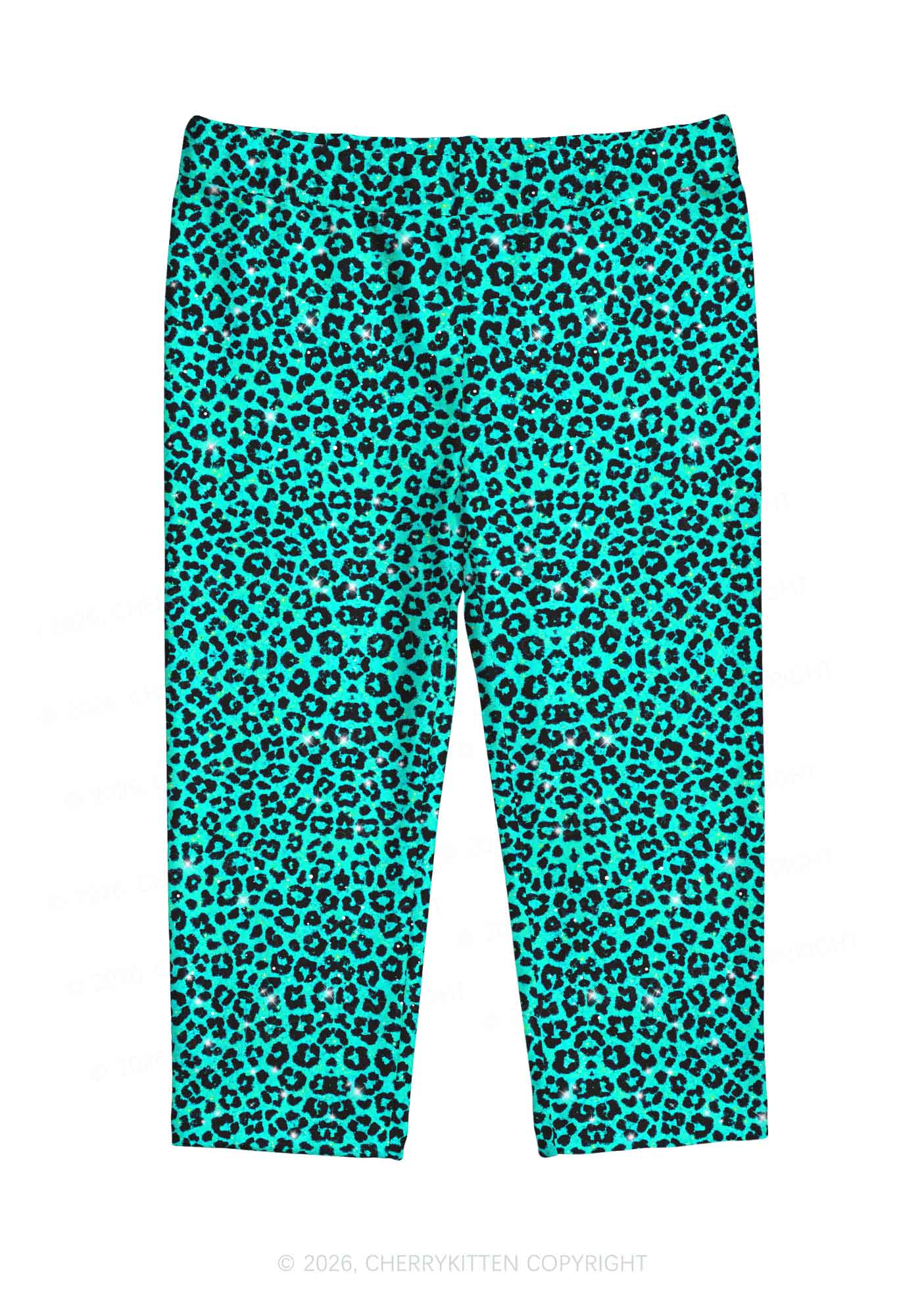 Turquoise Green Leopard Y2K Print Capri Pants Cherrykitten