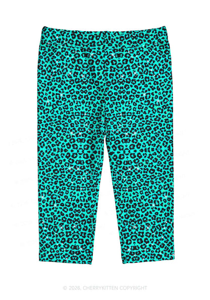 Turquoise Green Leopard Y2K Print Capri Pants Cherrykitten