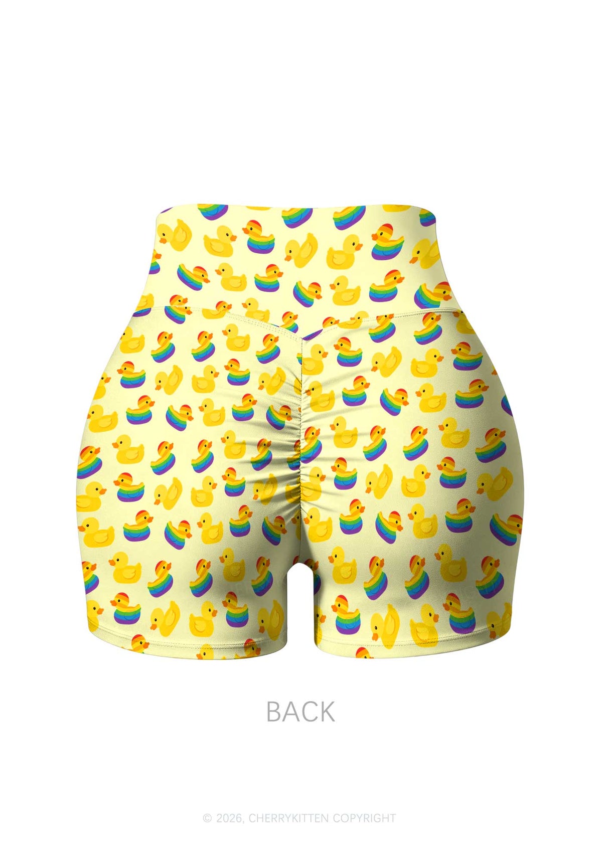 Rainbow Ducks Pride Y2K Print Gym Shorts Cherrykitten