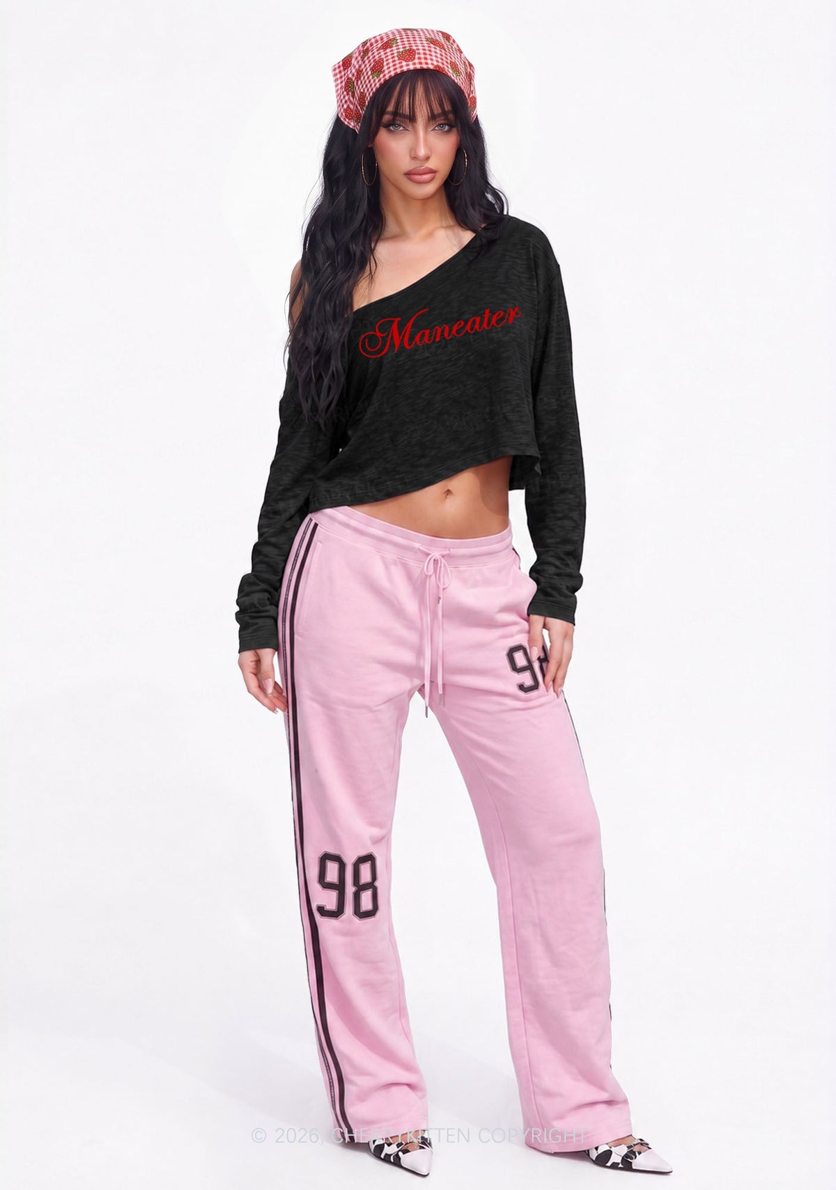 Maneater Y2K Off Shoulder Long Sleeve Crop Top Cherrykitten