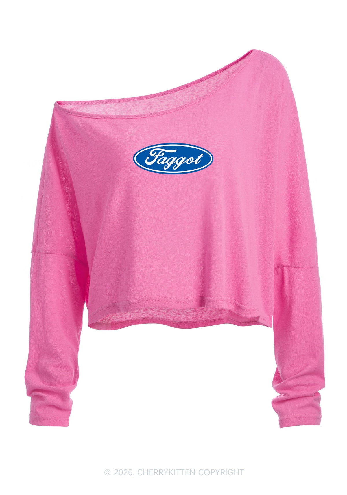 Faggot Pride Y2K Off Shoulder Long Sleeve Crop Top Cherrykitten