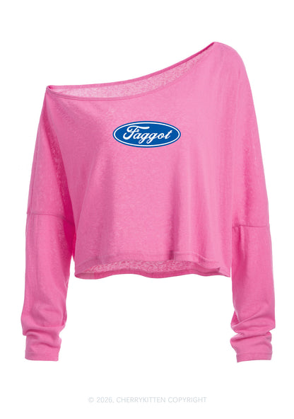 Faggot Pride Y2K Off Shoulder Long Sleeve Crop Top Cherrykitten