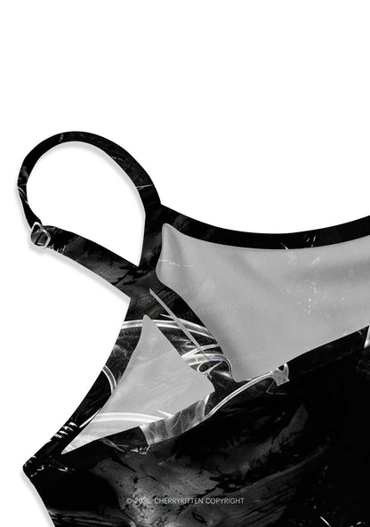 Halloween Bat Skeleton Wings Y2K Print Slip Dress Cherrykitten