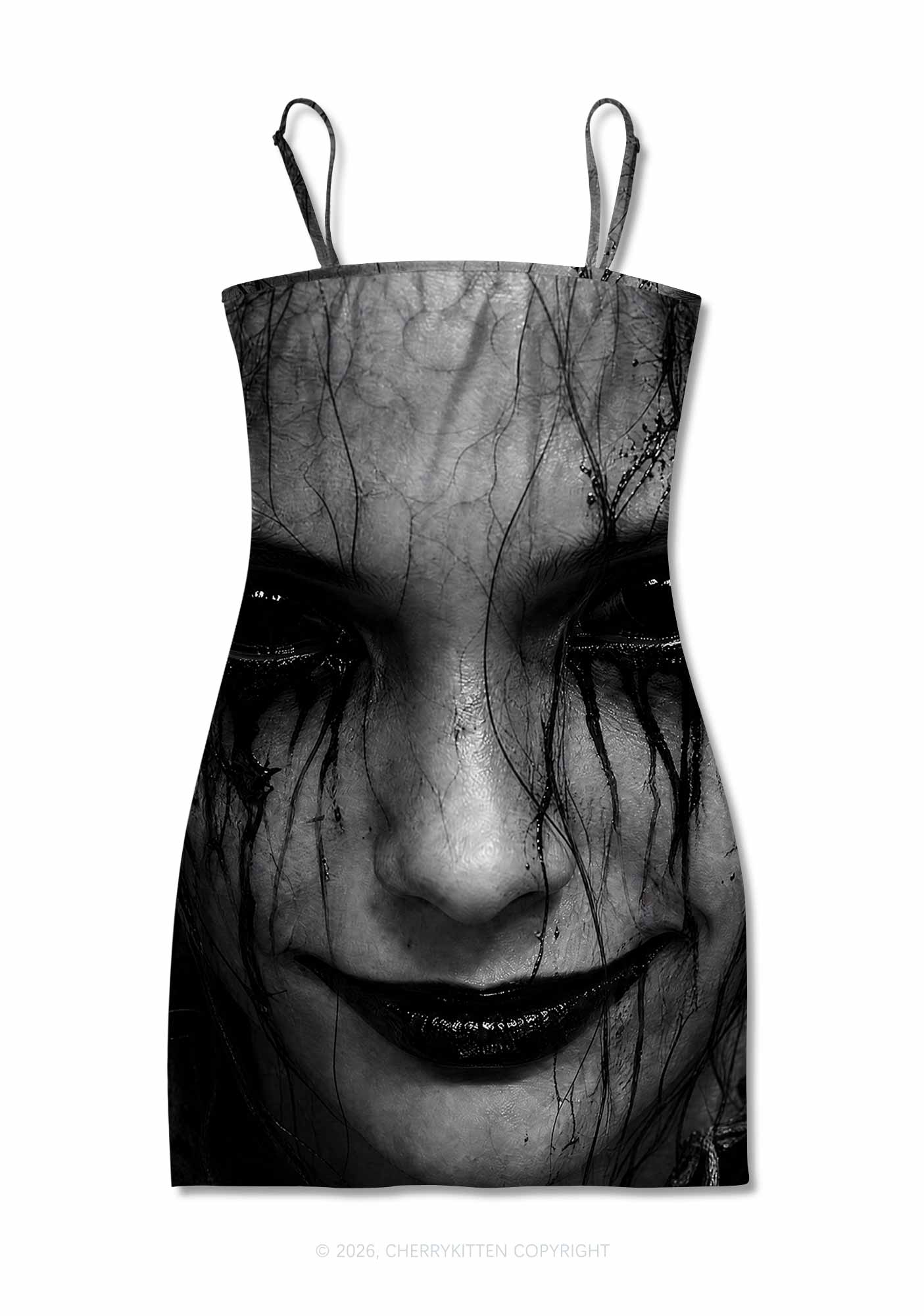 Halloween Black Tears Woman Y2K Print Slip Dress Cherrykitten