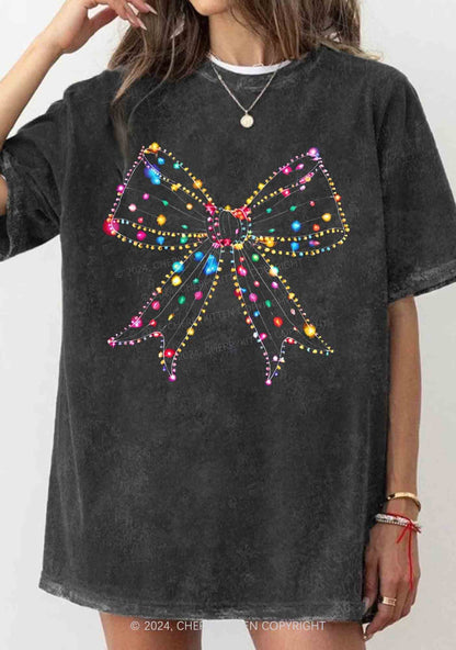 Christmas Bow Light Y2K Washed Tee Cherrykitten