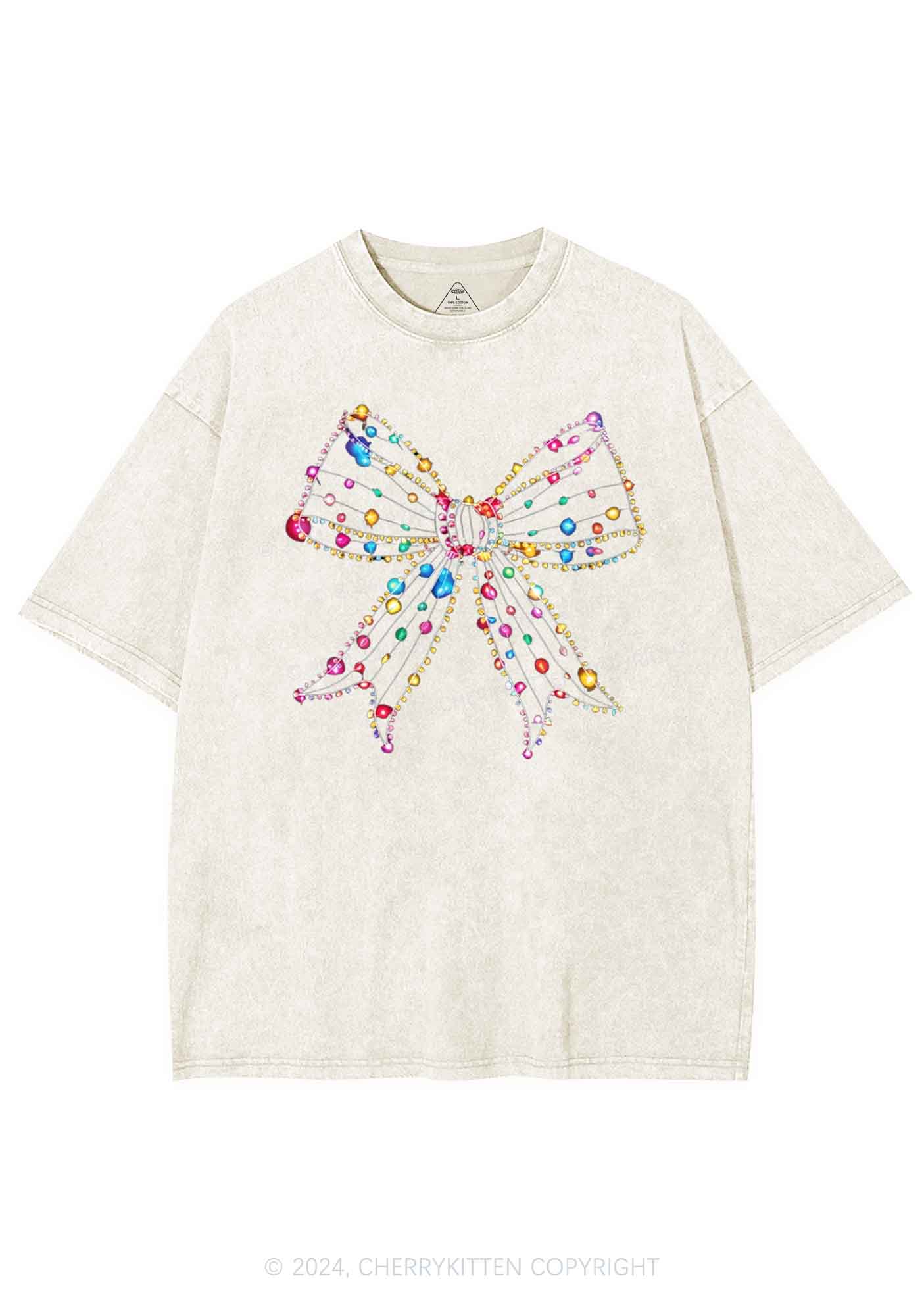 Christmas Bow Light Y2K Washed Tee Cherrykitten