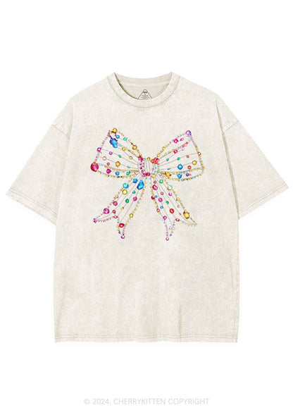 Christmas Bow Light Y2K Washed Tee Cherrykitten