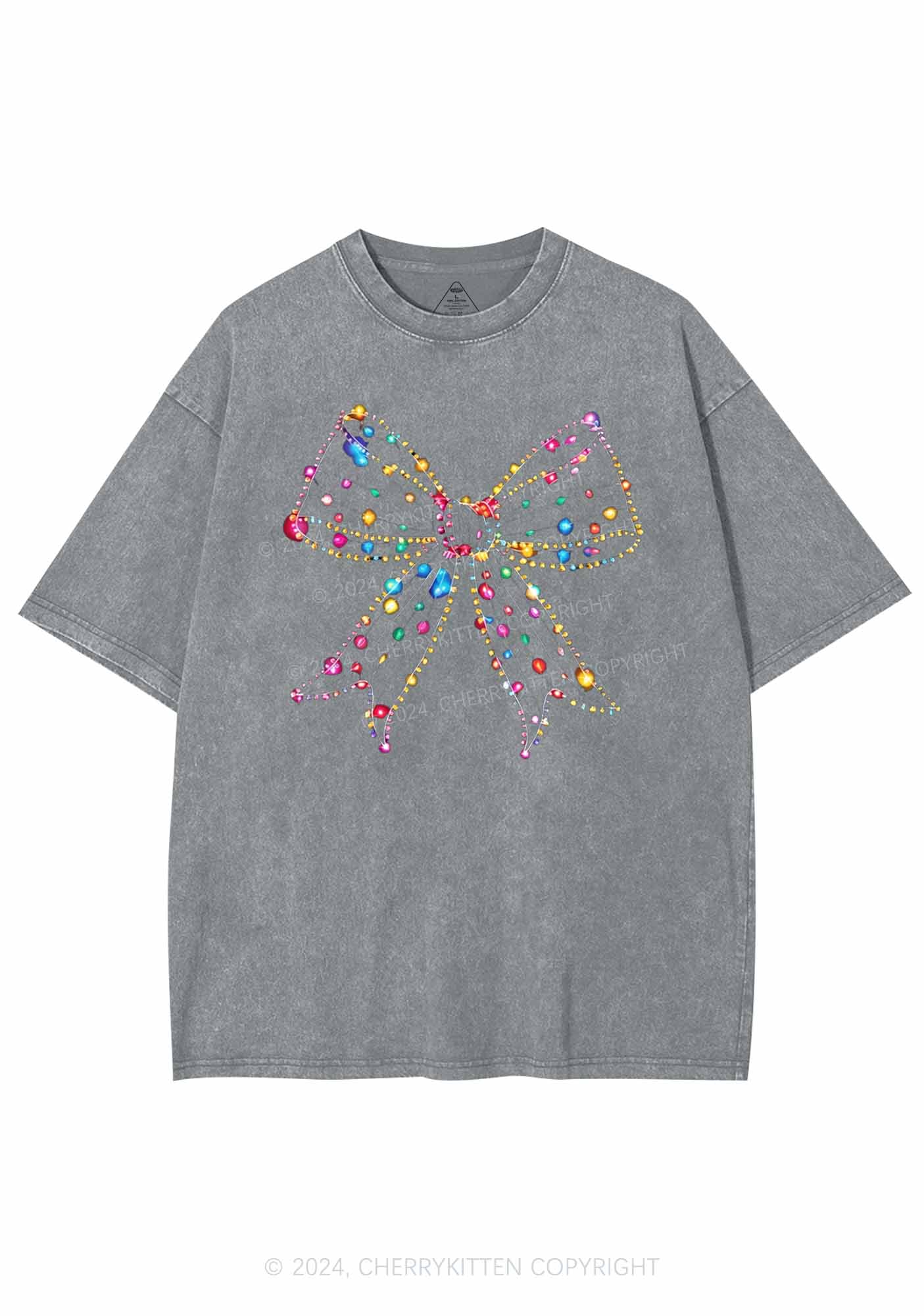 Christmas Bow Light Y2K Washed Tee Cherrykitten