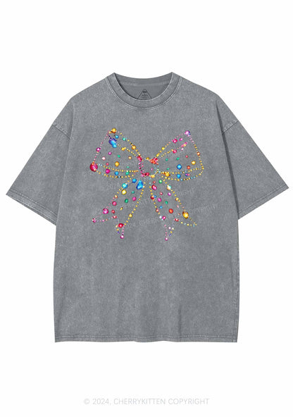 Christmas Bow Light Y2K Washed Tee Cherrykitten