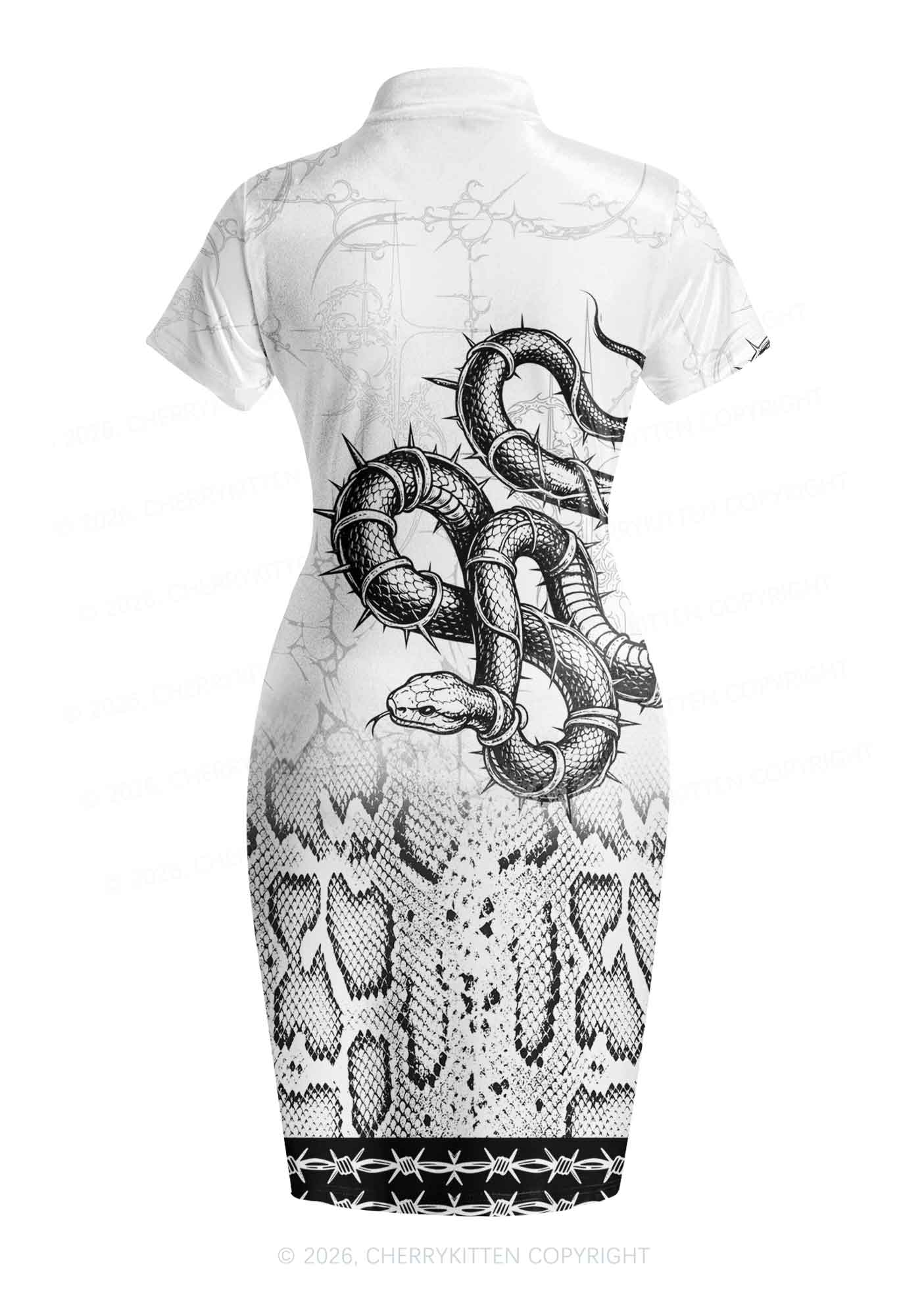 Halloween White Thorn Wrapped Snake Y2K Cheongsam Mini Dress Cherrykitten