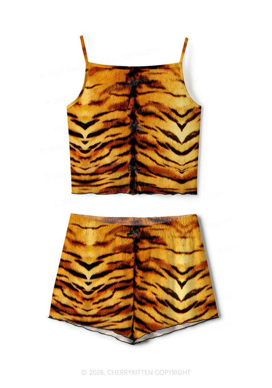 Wild Tiger Texture Y2K Print Cami Shorts Pajama Set Cherrykitten