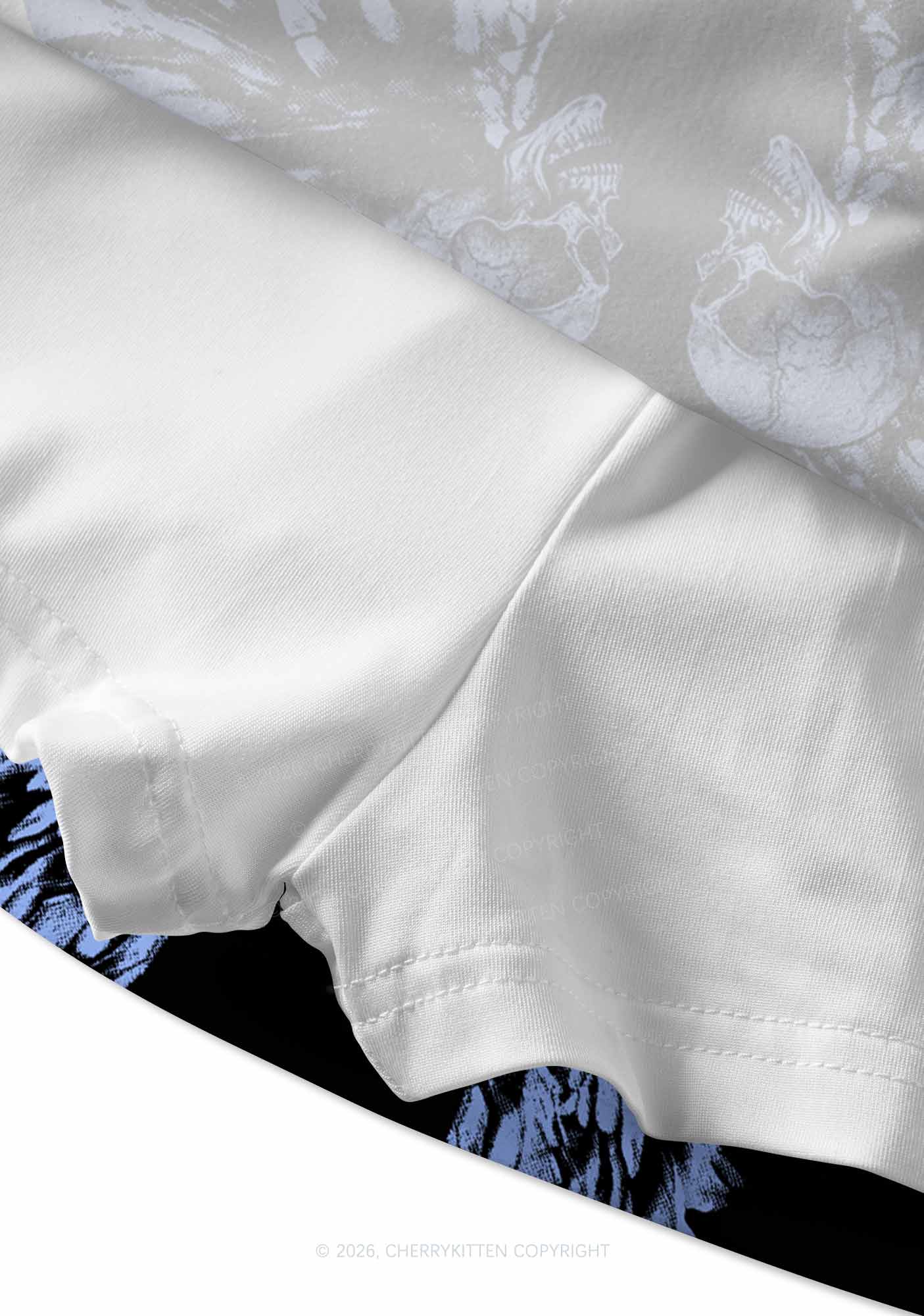 Halloween Blue Skull Angel Wings Y2K Print Mini Skirt Cherrykitten