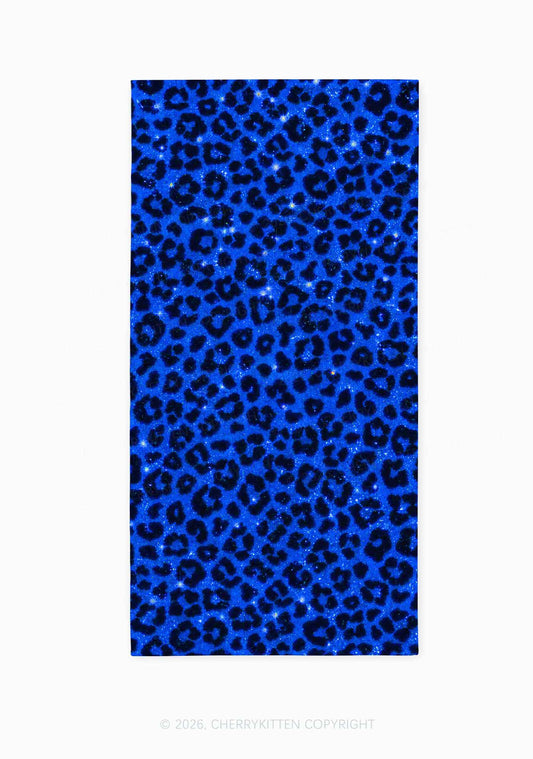 Royal Blue Leopard Y2K Beach Towel Cherrykitten