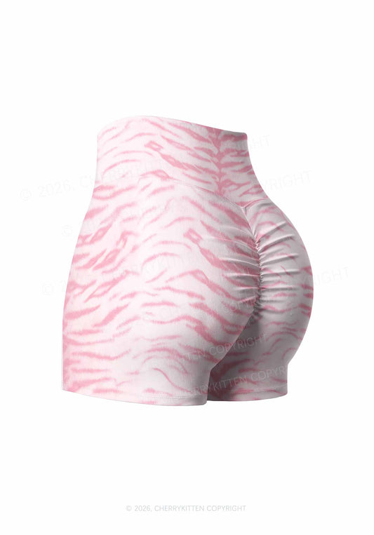 Pink Tiger Stripe Y2K Print Gym Shorts Cherrykitten