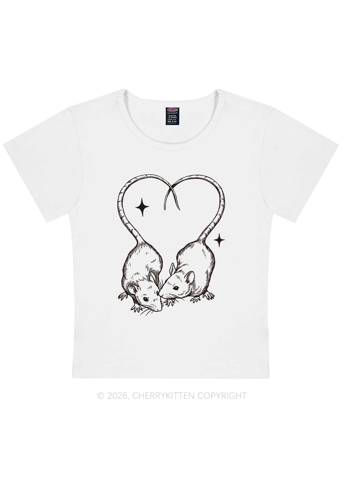 Two Rats Heart Tail Y2K Baby Tee Cherrykitten
