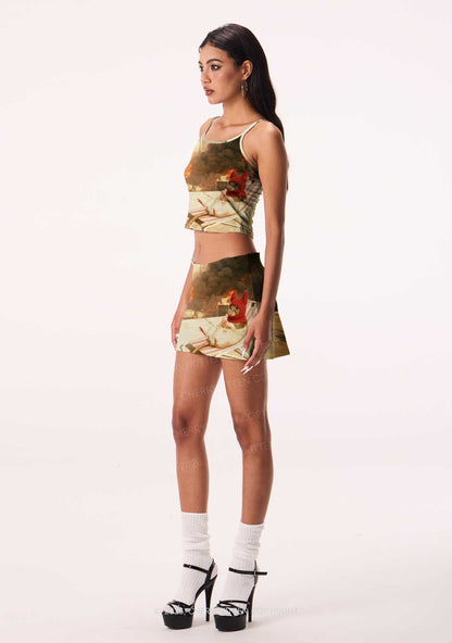 Halloween Fire City Devil Hat Rat Y2K Print Mini Skirt Cherrykitten