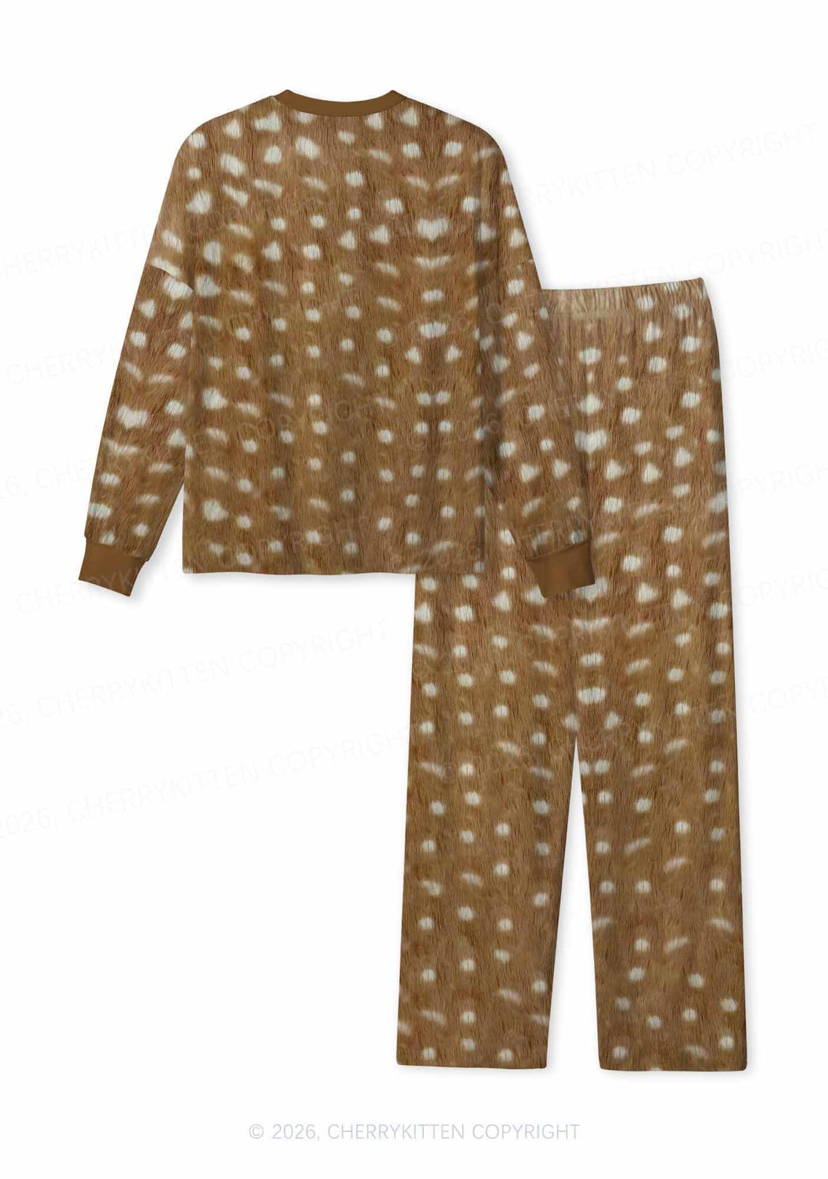 Deer Texture Y2K Print Long Sleeve Pajama Set Cherrykitten