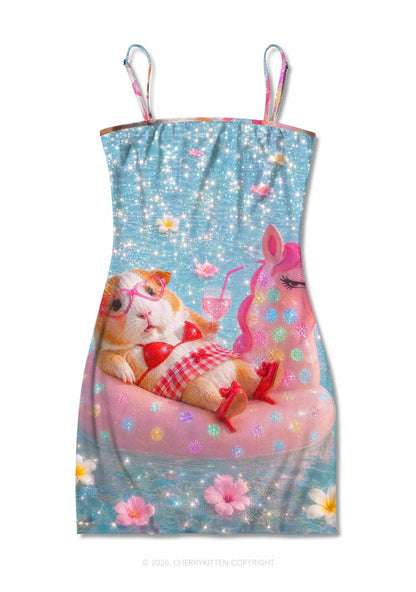 Guinea Pig On Unicorn Y2K Print Slip Dress Cherrykitten