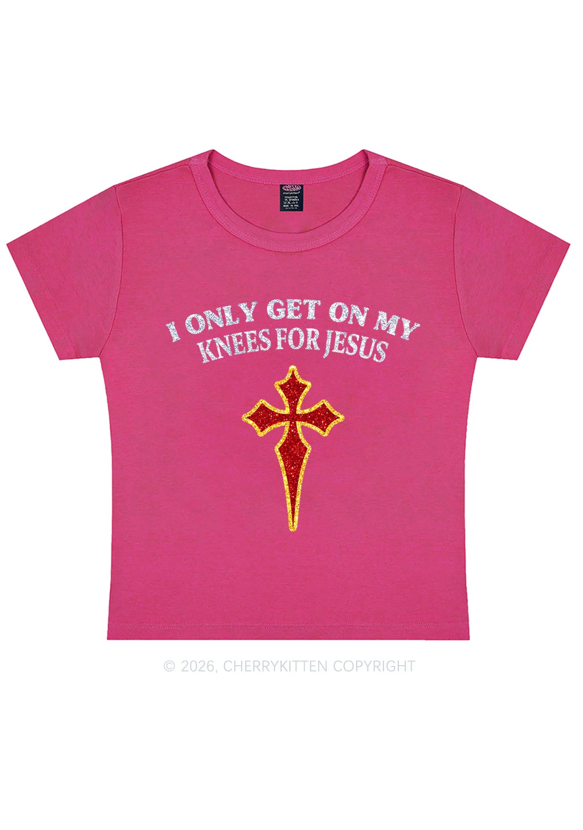 Glitter Get On My Knees For Jesus Y2K Baby Tee Cherrykitten