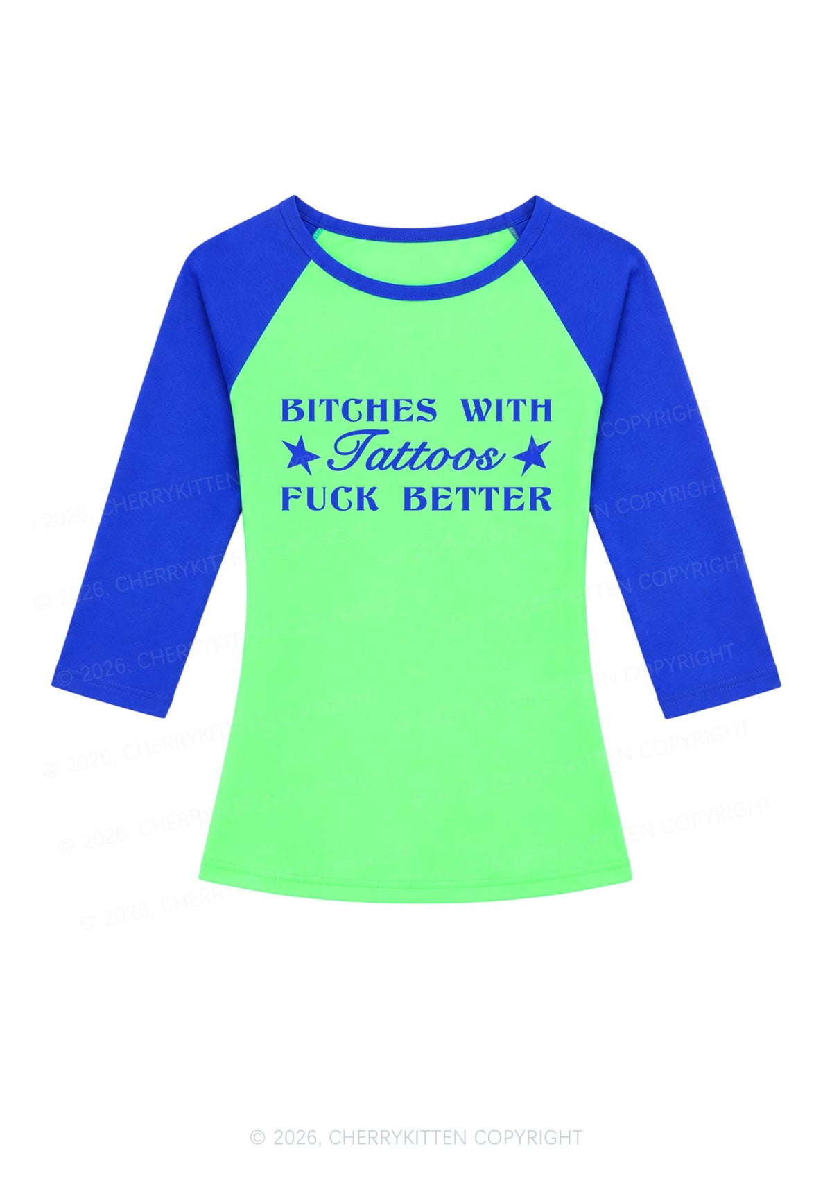 Bxxches With Tattoos Fxxk Better Y2K Raglan Sleeve Crop Top Cherrykitten